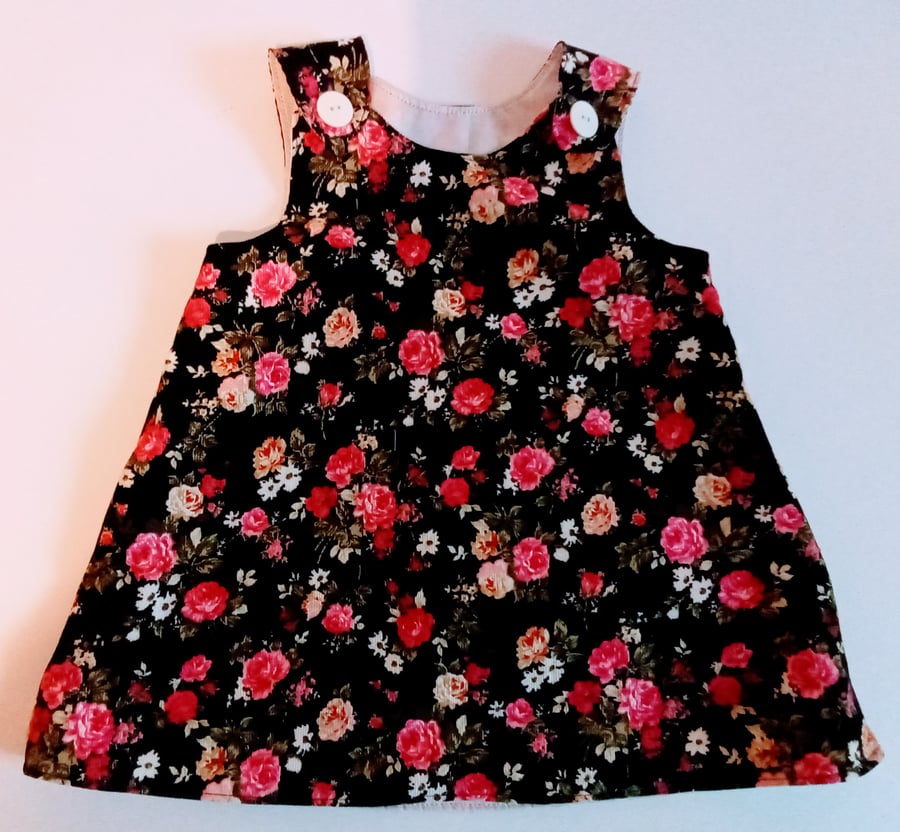 Needlecord Dress, 12-18 months, A line dress, pinafore,  flowers, floral print 