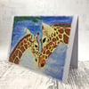 Giraffe Mother and baby greetings card print of original painting