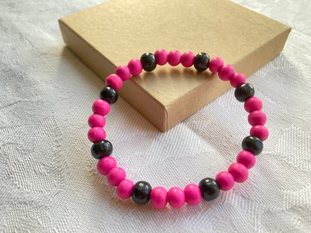 Pink & Black stretchy bracelet 