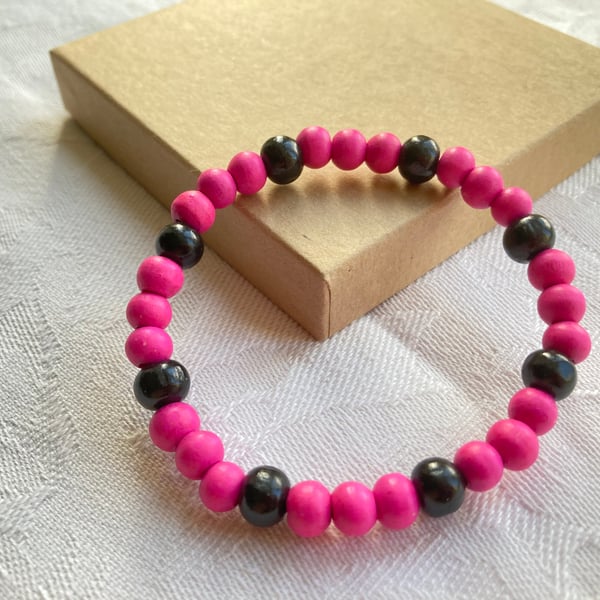 Pink & Black stretchy bracelet 
