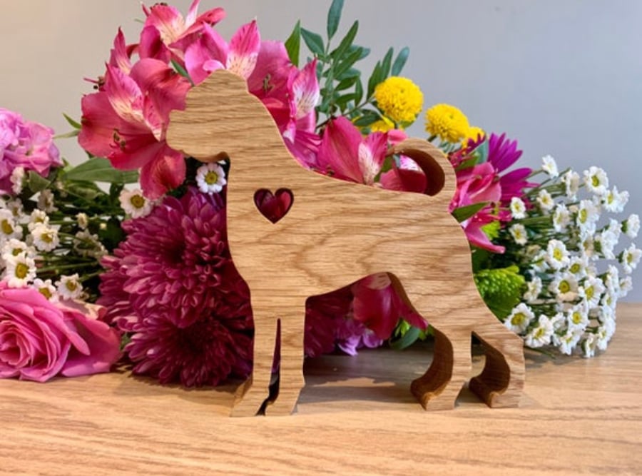 Solid oak Boxer dog ornament 