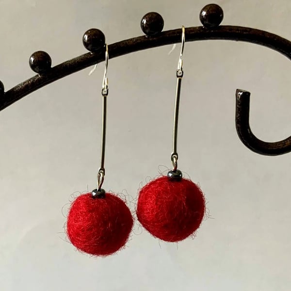 Merino wool ball earrings