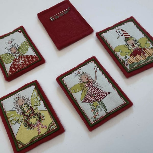 Christmas Brooch Festive Pixie - zero waste fabric with wool felt