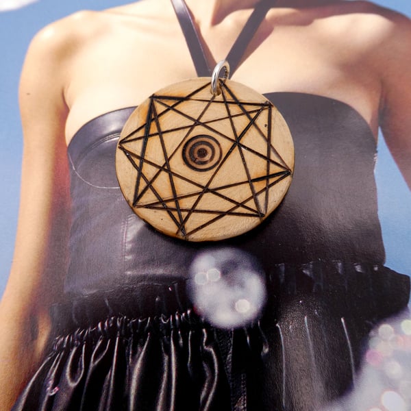 Sacred geometry pendant, wooden pendant, light codes