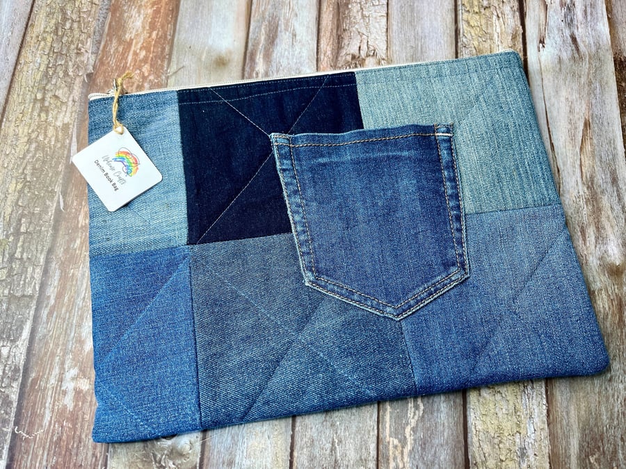 No UC05 Reclaimed Denim Book Bag Quilted Denim. Folksy