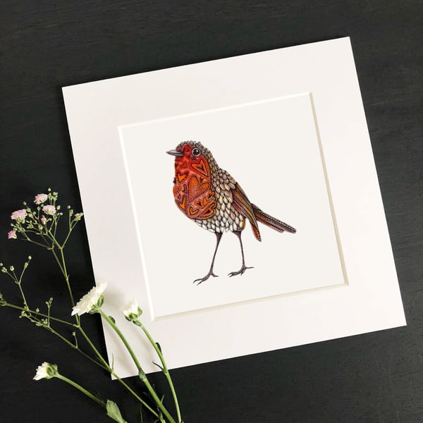 'Robin Love' 8" x 8" Mounted Print