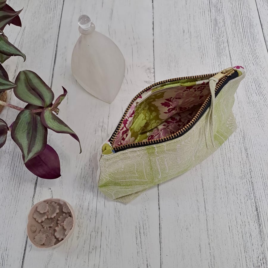 Hand Printed Linen Zipped Cosmetic Bag