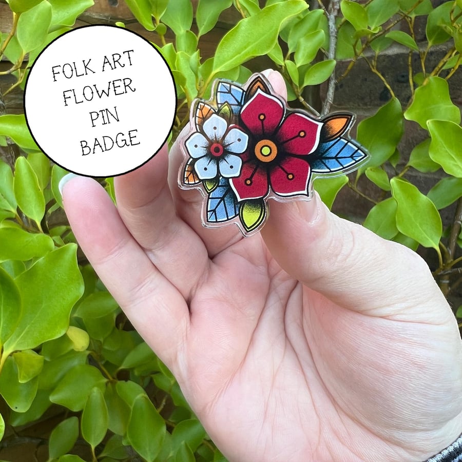 Folk and Tattoo Art Inspired Acrylic Pin Badge