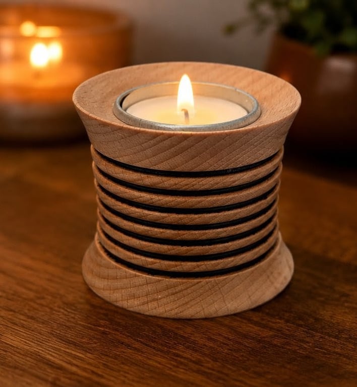 Handturned beech Tea light candle holder