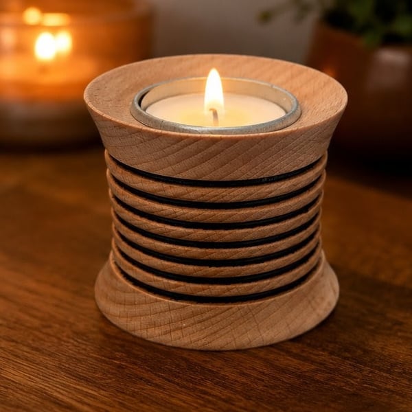 Handturned beech Tea light candle holder