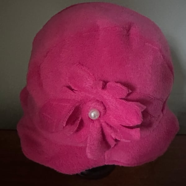 Pink Fleece Cloche Hat