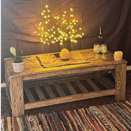 Coffee table, wood, handmade, solid pine, rustic. Farmhouse style, X-cross legs