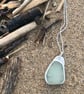 Handmade 925 Sterling Silver Pendant Necklace - Unique Jewellery Green Sea Glass - Image 1