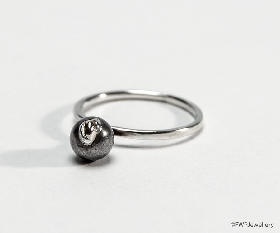 Silver Band with Steel Ball and Gold Inclusion