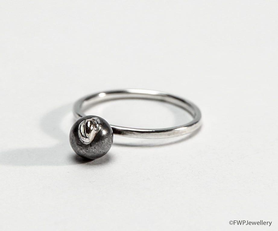 Silver Band with Steel Ball and Gold Inclusion