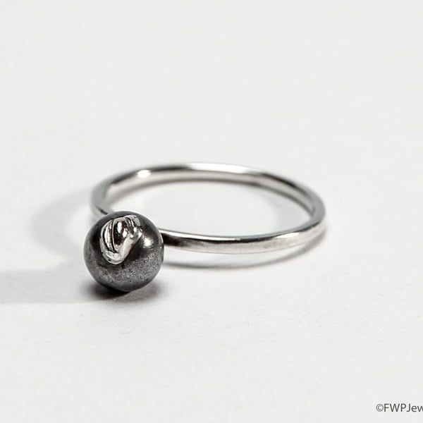 Silver Band with Steel Ball and Gold Inclusion