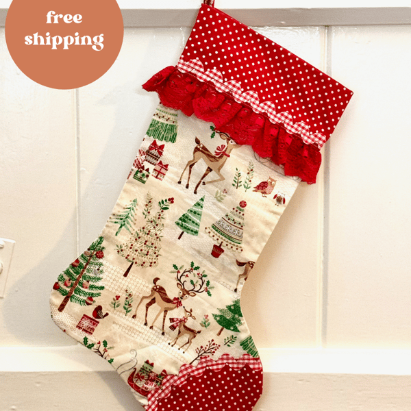 Handmade Christmas Stocking - Free Shipping