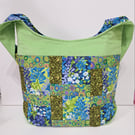 Big patchwork tote bag,blue and green flowers 