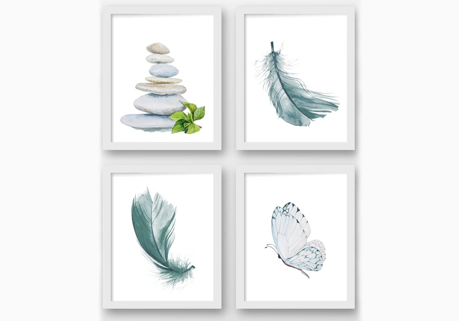 Zen watercolour prints, Zen spa pebbles print, zen wall decor