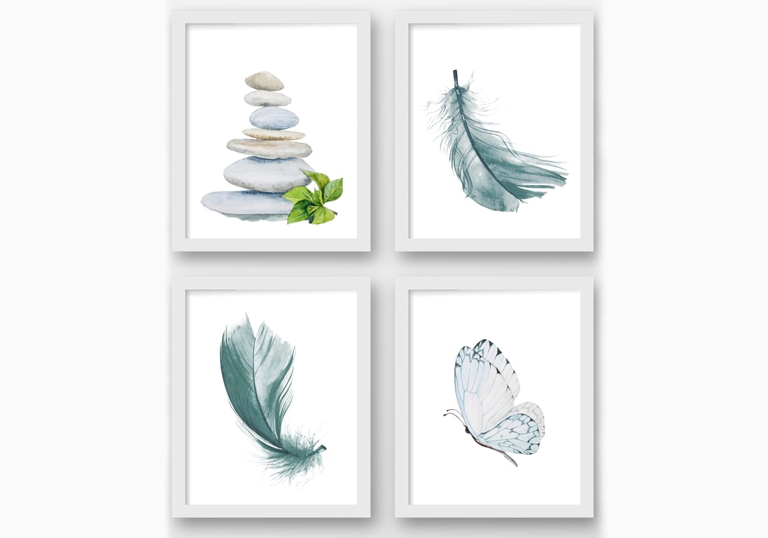 Zen watercolour prints, Zen spa pebbles print, zen wall decor