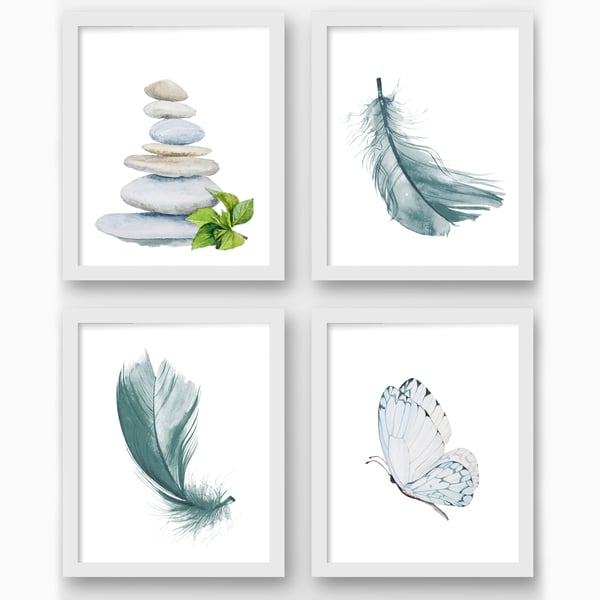 Zen watercolour prints, Zen spa pebbles print, zen wall decor