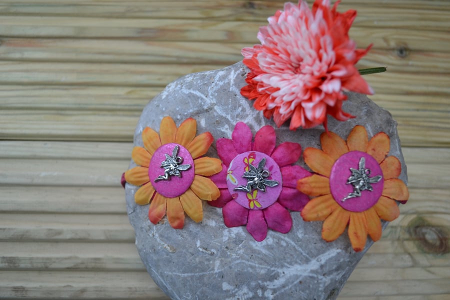 Flowers and Fairies Girl Headband (Orange & Pink)