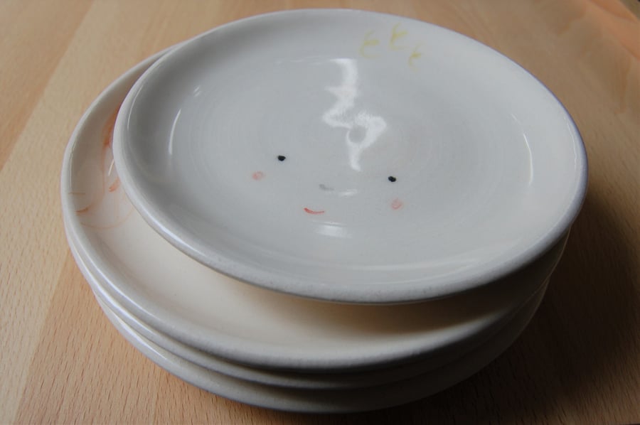 Ceramic handmade handthrown face plate Christening baptism for girl boy new baby