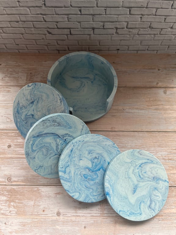 Set of 4 Blue Marble Effect Coasters