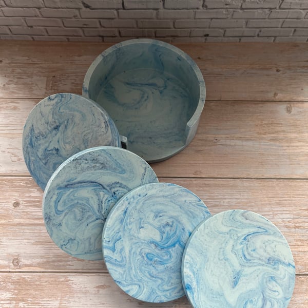 Set of 4 Blue Marble Effect Coasters
