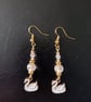 White and gold swan charm beaded dangle earrings  - Image 1