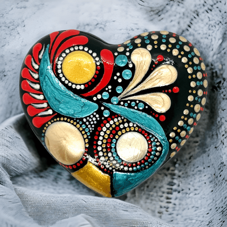 Red Gold & Teal Abstract Heart Magnet