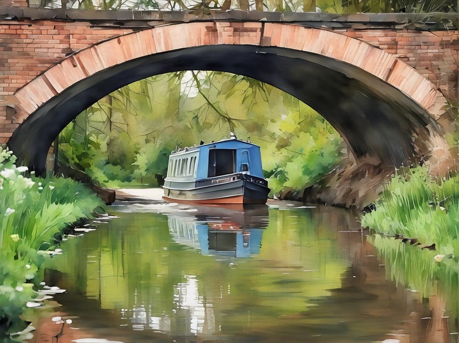 Canal Boat Under Bridge Greeting Card A5