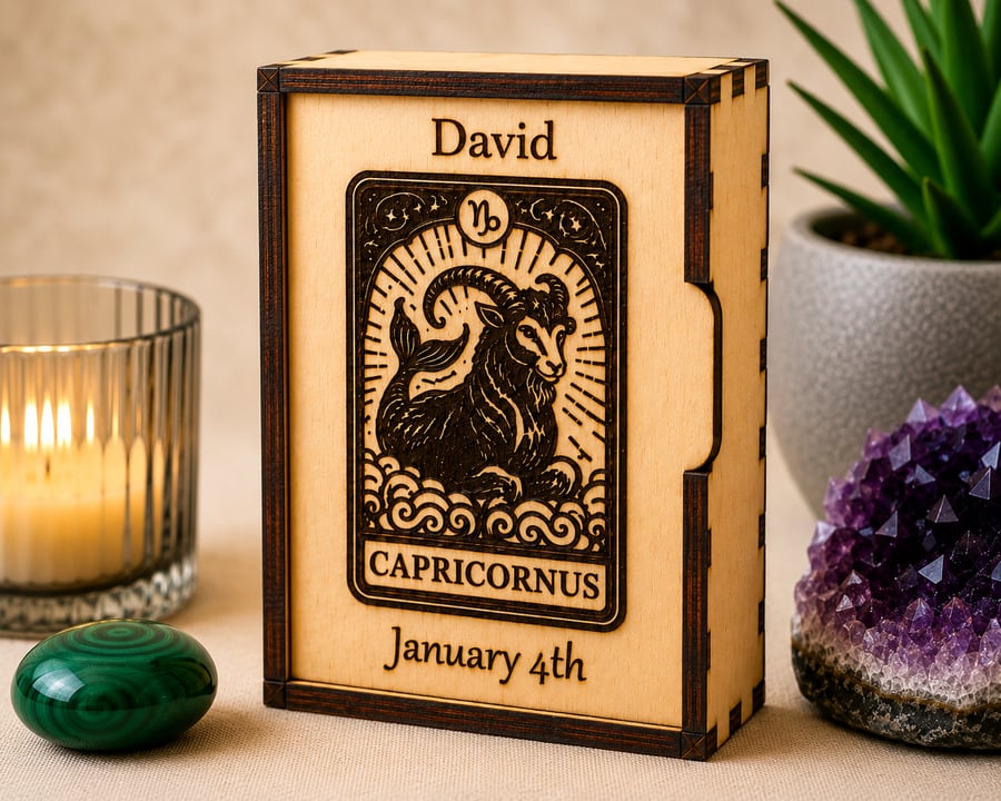 Personalised Zodiac Keepsake Box – Wooden Star Sign Gift with name and Date