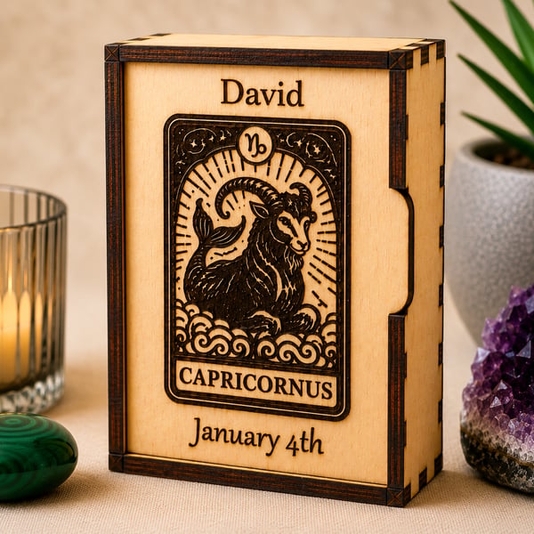 Personalised Zodiac Keepsake Box – Wooden Star Sign Gift with name and Date