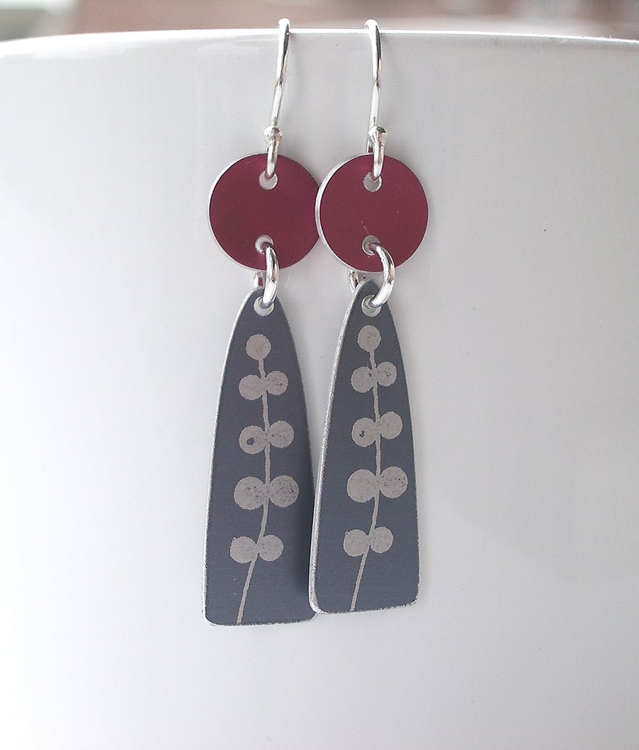 Red and grey seedhead earrings 