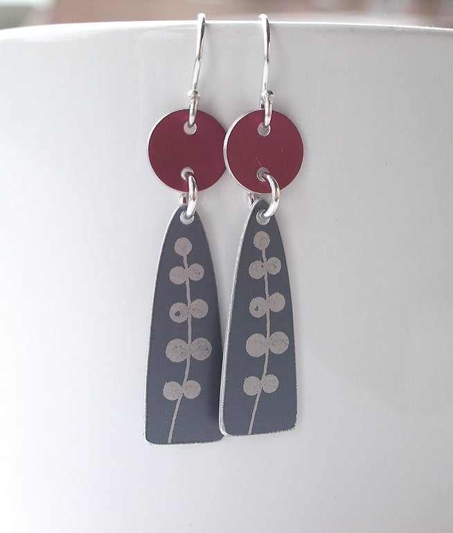 Red and grey seedhead earrings 