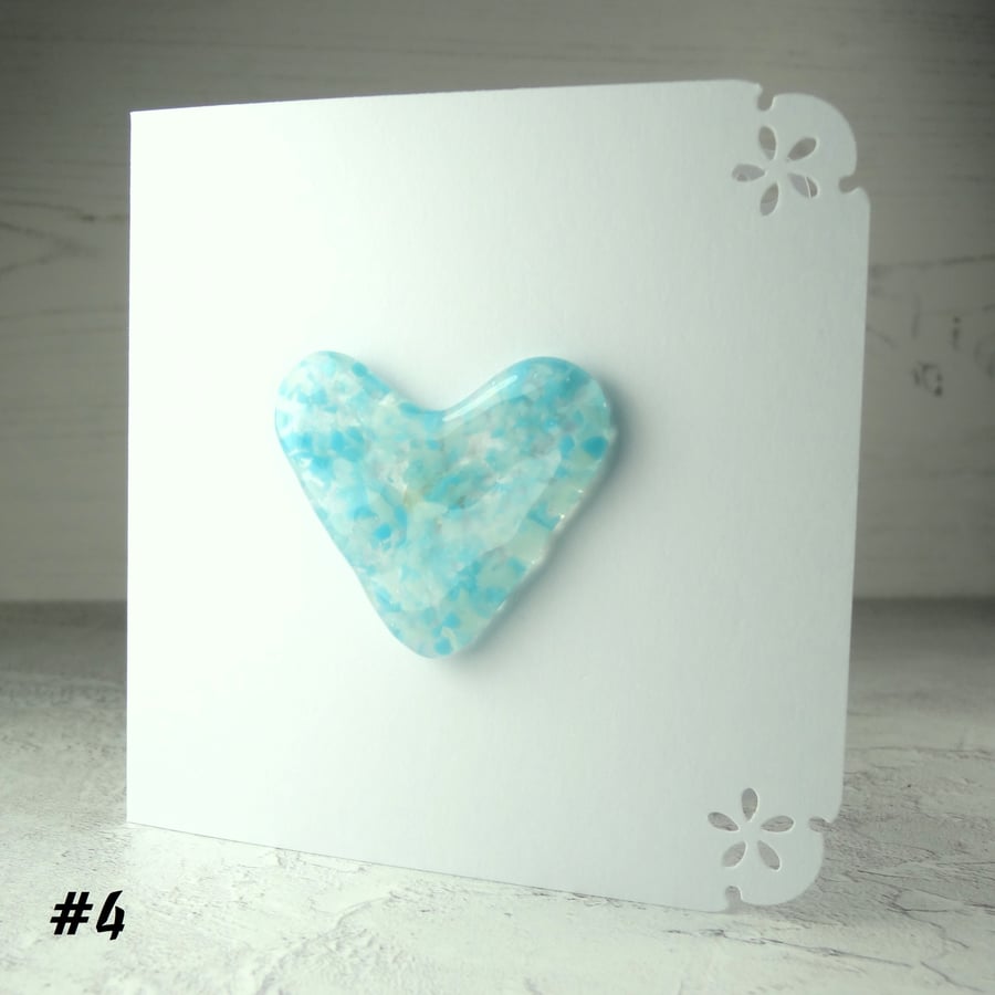 Blue speckled heart handcrafted fused glass blank card (4)