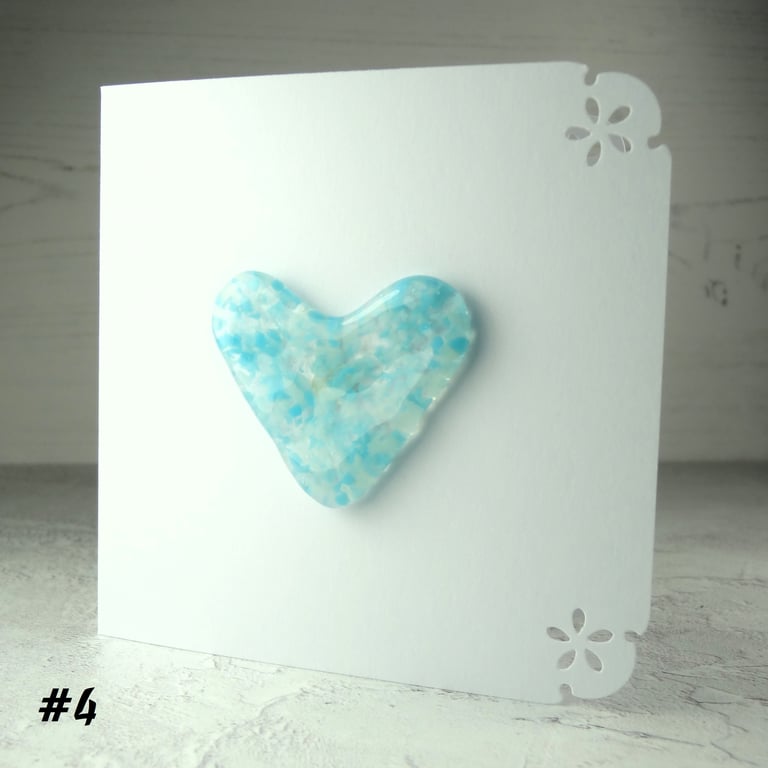 Blue speckled heart handcrafted fused glass blank card (4)