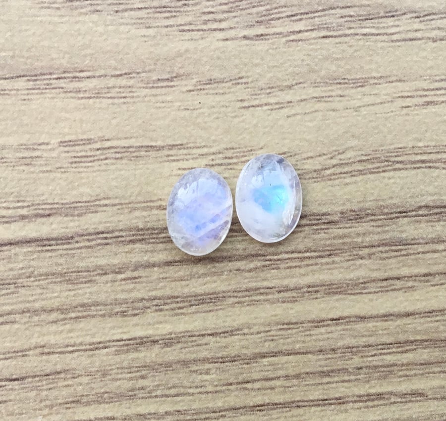 Pair of Moonstone Gemstone Oval Cabochons for Jewellery Designer.