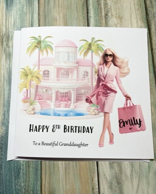 Personalised Birthday card For Girl Pink Happy Birthday Daughter Granddaughter 