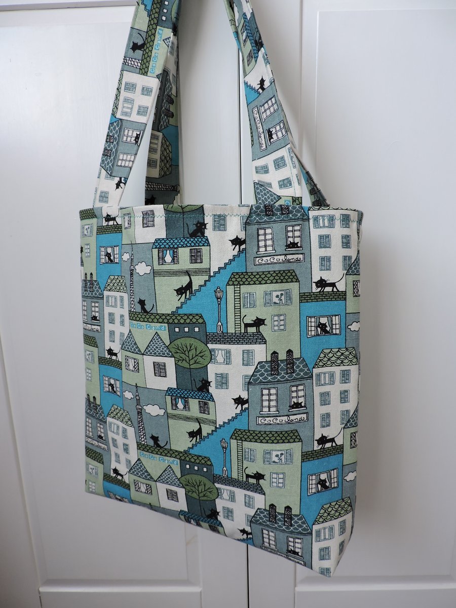 Tote Bag Shopping Bag Book Bag Craft Bag Cats and Houses
