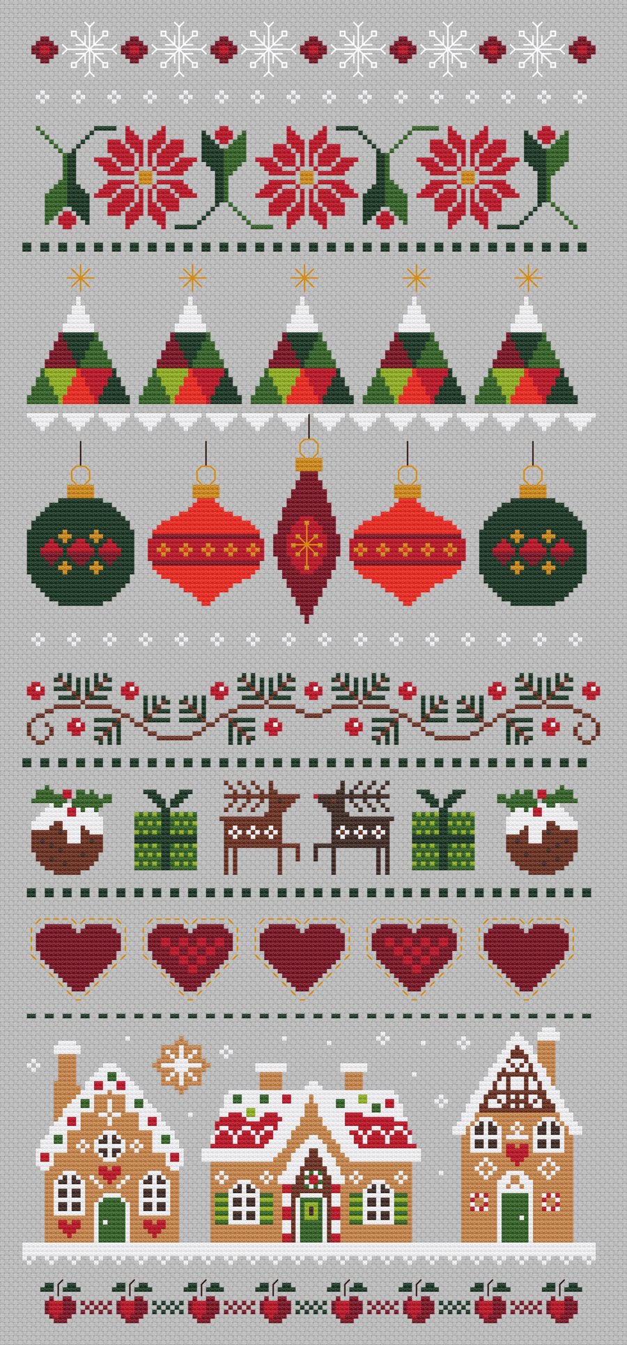 211 Cross Stitch Christmas Gingerbread houses Sampler - Scandinavian style