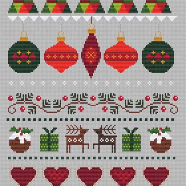 211 Cross Stitch Christmas Gingerbread houses Sampler - Scandinavian style