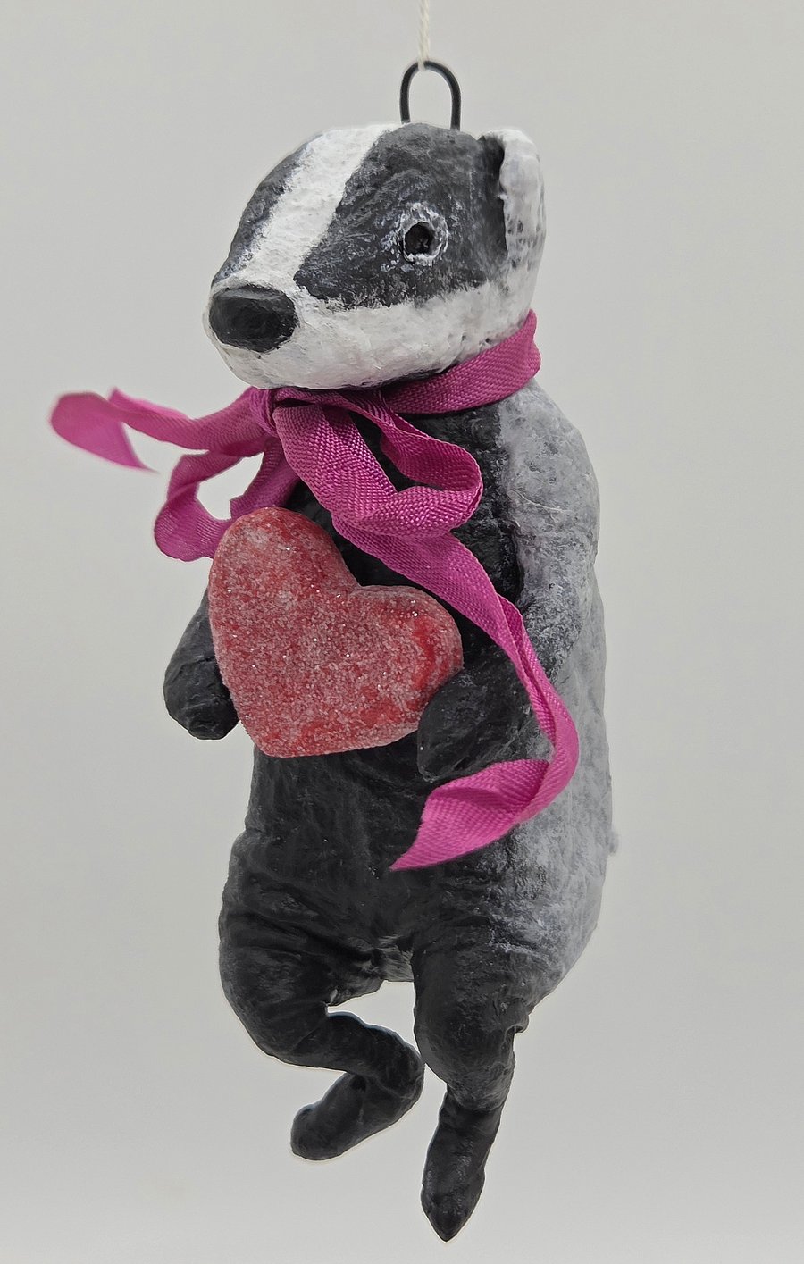Adorable Spun Cotton Badger Valentine’s Ornament
