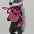 Adorable Spun Cotton Badger Valentine’s Ornament