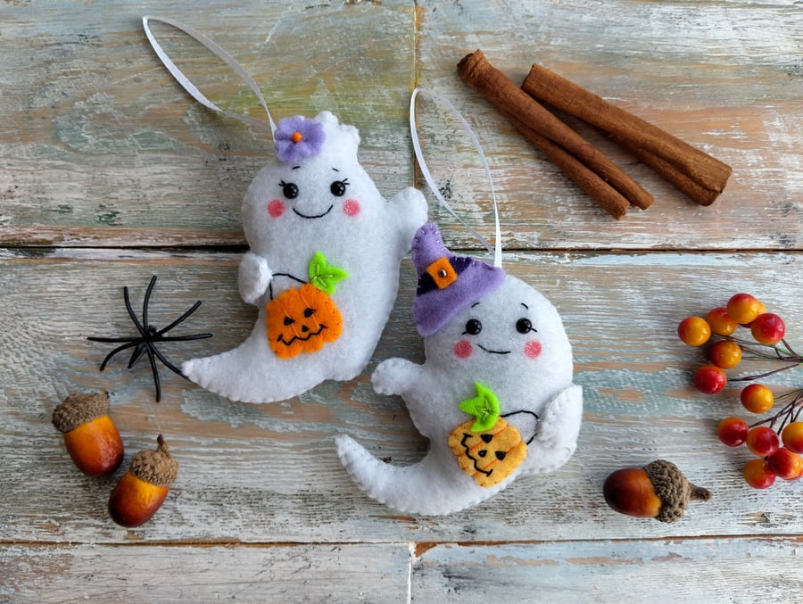 Set of felt ghosts boy and girl, Halloween, Handmade ghost
