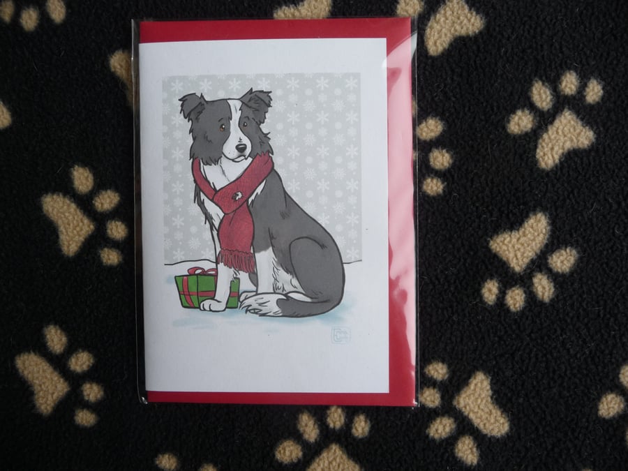 Border Collie Christmas card 