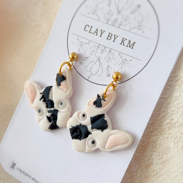 French bulldog earrings, Handmade dog face jewellery for dog lover