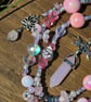 Rose Quartz Triple Moon Bag Charm, Lotus Crystal Keyring, Spiritual Accessory - Image 4