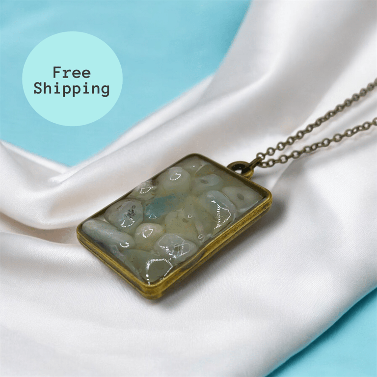 Amazonite Brass plated Rectangle Worry Stone Necklace - Free Postage